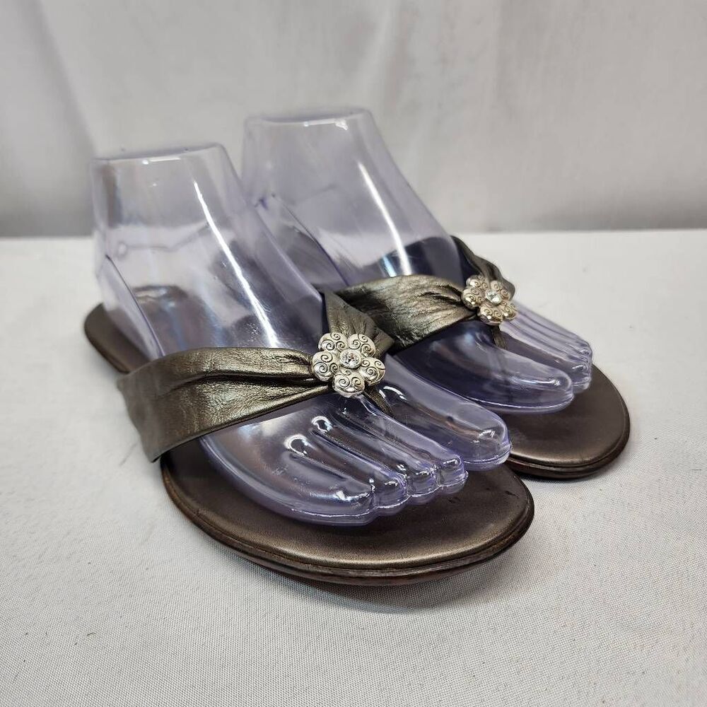 Brighton Party Metallic Grey Leather Flip Flop Slide  Sandal Size 8